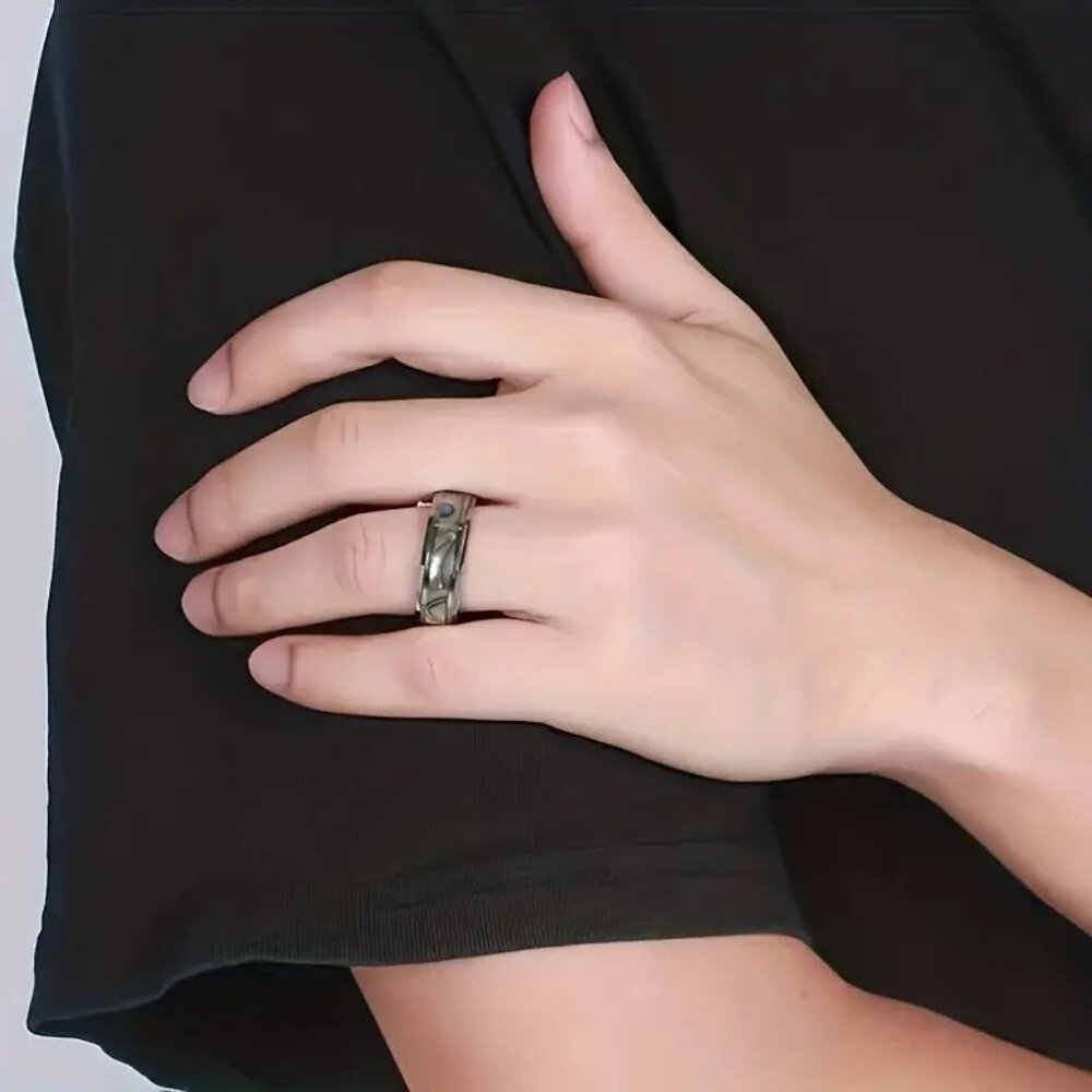 Tungsten Steel Carbide & Abalone Carbon Inlay Design statement Ring - Picture 6 of 7